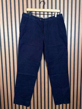 Proper Cloth Dress Pants 34 Japanese Navy Blue Flat Front Slacks Linen